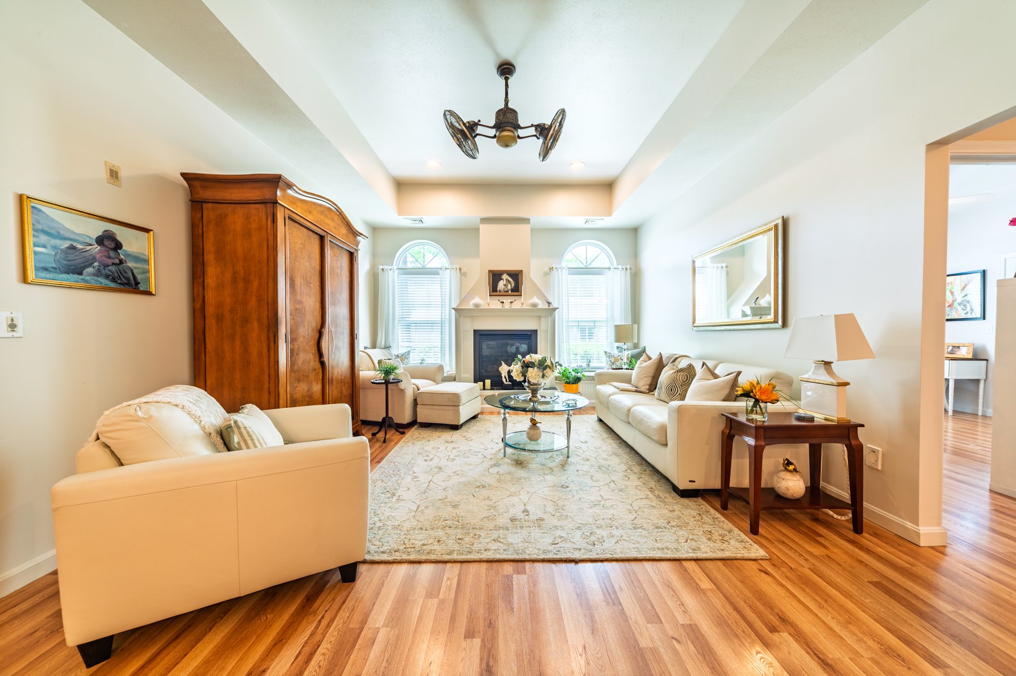 Bright living room with hardwood floors